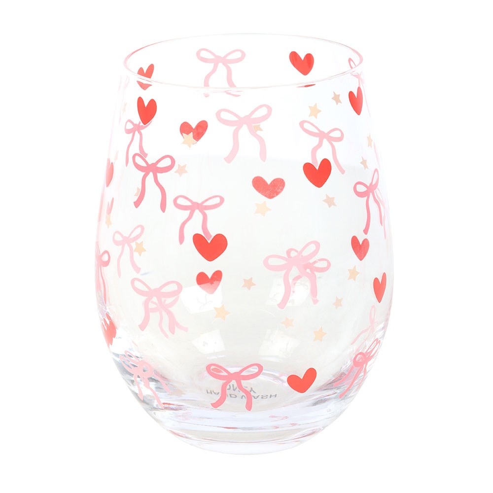 Something Different - Bow and Heart Print Stemless Glas - Multicolours